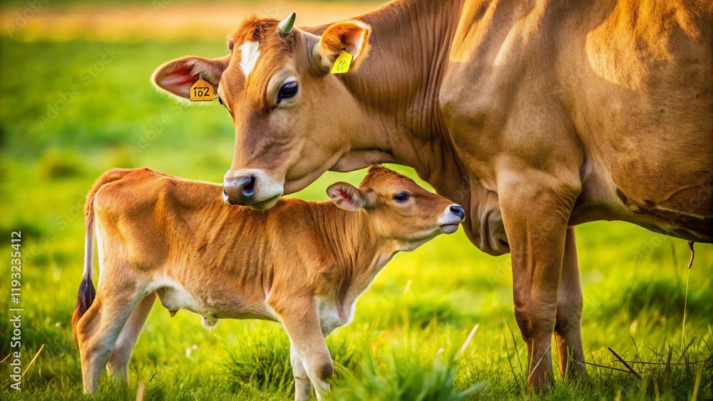 Adorable Calf Gently Drinking Milk Directly From Mother Cow Adorable Calf Gently Drinking Milk Directly From Mother Cow