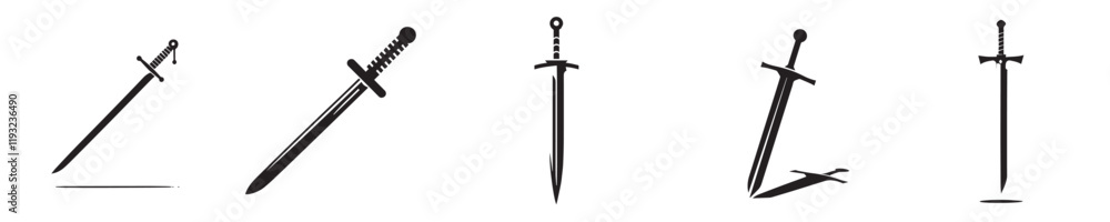 vector set of sword silhouettes