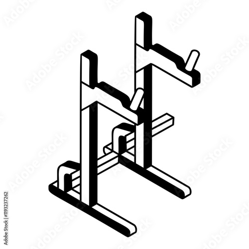 Dipping Station isometric vector icon, Healthy lifestyle symbol, Body Exercising Sign,Circuit training equipment illustration, Strength Training Dip Stands concept