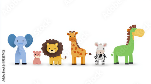 Adorable cartoon animals including elephant, lion, giraffe, zebra, and horse, perfect for children designs and illustrations photo