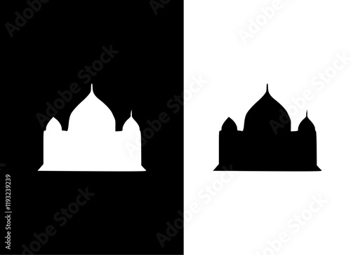 A minimalist silhouette of a dome structure, contrasting black and white for visual impact.