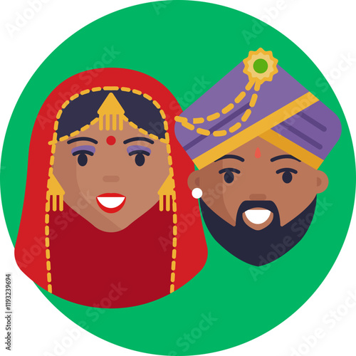 A bride and groom dressed in vibrant traditional attire, symbolizing the union in a Hindu wedding ceremony.