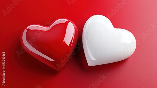 Red and white heart on red background. Love.
