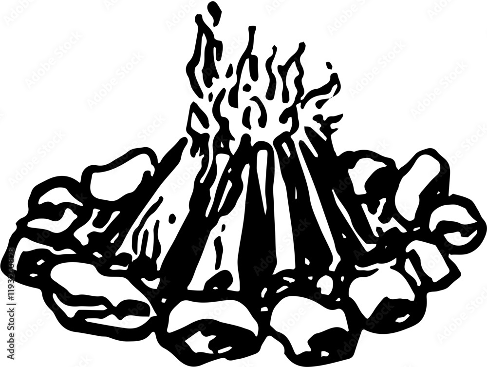 Fototapeta premium Camping. Hand drawn doodle sketch vector isolated. Fire
