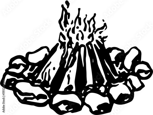 Camping. Hand drawn doodle sketch vector isolated. Fire