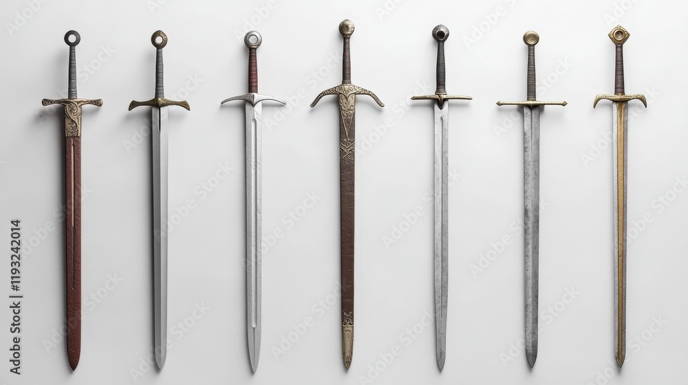 Collection of Elegant Swords Displayed on a Light Background Collection of Elegant Swords Displayed on a Light Background