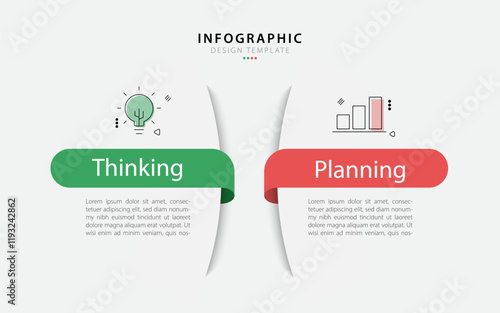 Business infographic template. 2 Step timeline journey. Process diagram, 2 options on white background, Infograph elements vector illustration.
