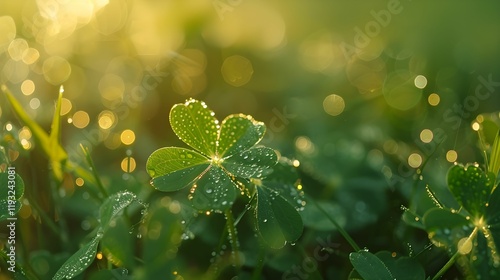Wallpaper Mural Morning dew glistens on clover leaves in soft sunlight Torontodigital.ca