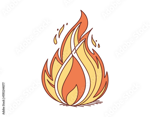 vibrant cartoon flame illustration with orange and yellow hues, perfect for fire-related themes, camping graphics, or safety materials. ideal for adding a warm, dynamic touch to your designs photo