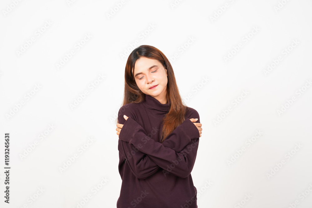 Grateful and Self Love Gesture Of Beautiful Asian Woman Isolated On White Background Grateful and Self Love Gesture Of Beautiful Asian Woman Isolated On White Background