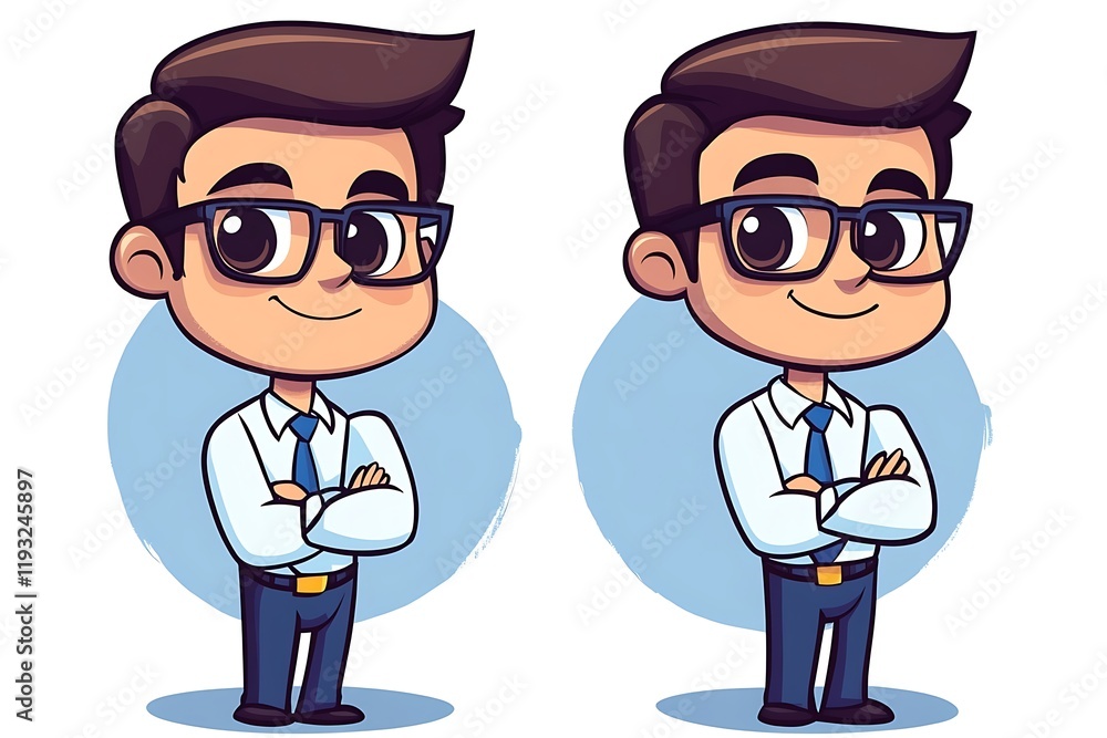 Two Confident Chibi Businessmen with Glasses Two Confident Chibi Businessmen with Glasses