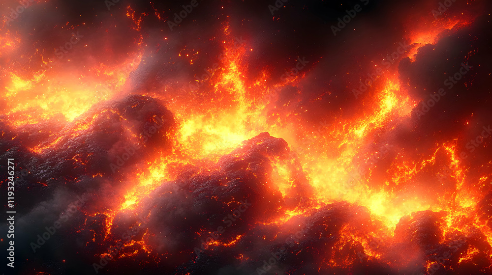 Fiery Cosmic Nebula with Intense Heat and Glowing Embers Fiery Cosmic Nebula with Intense Heat and Glowing Embers