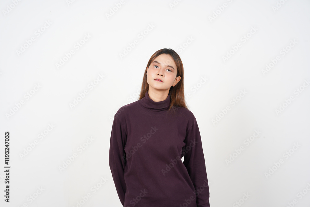 Looking at camera with serious natural face Of Beautiful Asian Woman Isolated On White Background Looking at camera with serious natural face Of Beautiful Asian Woman Isolated On White Background