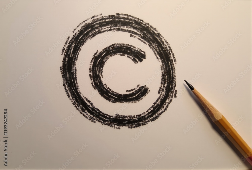 Copyright symbol drawn with pencil on white background