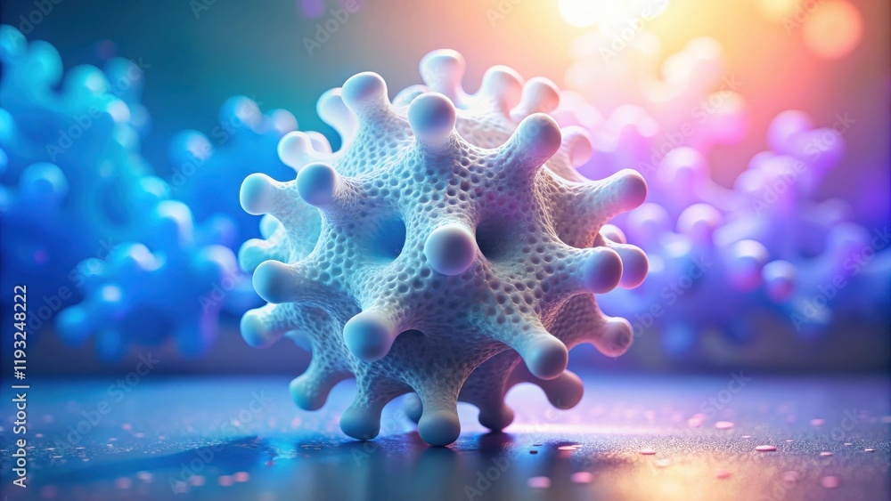 Microscopic View of a Cellular Structure with Spiked Surface and Colorful Background Microscopic View of a Cellular Structure with Spiked Surface and Colorful Background