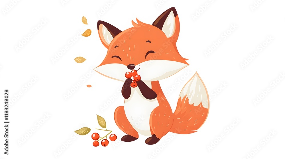 Obraz premium 45. A fox eating berries, with a simple white background around it