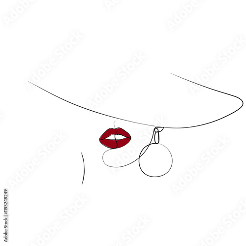 Sketch of a mysterious woman's face with her eyes covered by a hat isolated on white background.