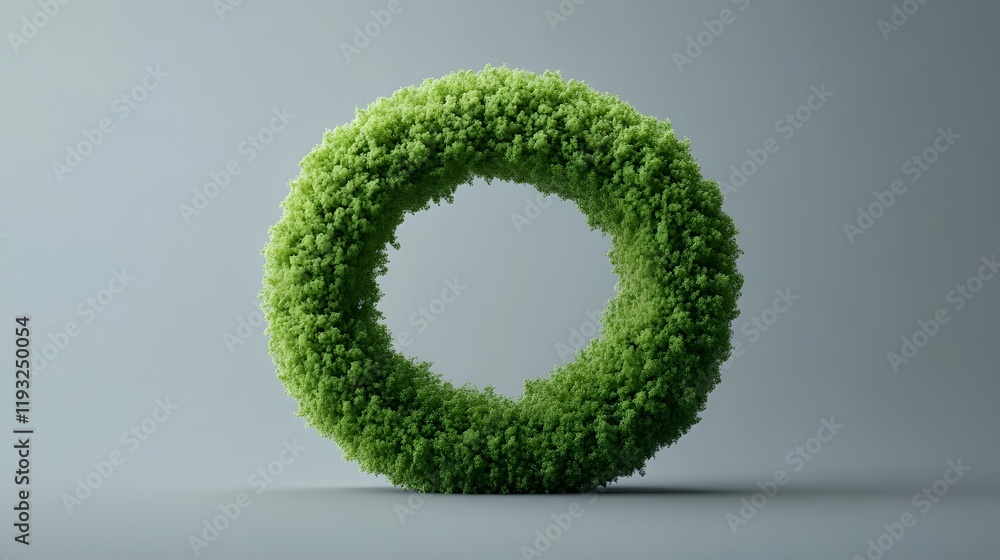 Sustainable Circular Wreath in Cute 3D Style on Gray Background