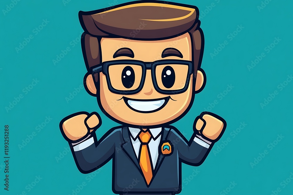 Cute Chibi Businessman in Suit Winning Cute Chibi Businessman in Suit Winning
