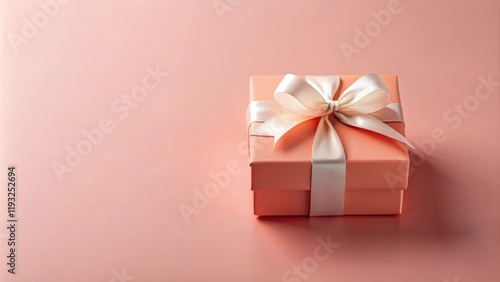 Wallpaper Mural A delicately presented gift box, adorned with a creamy satin ribbon, rests on a soft pink background. Torontodigital.ca
