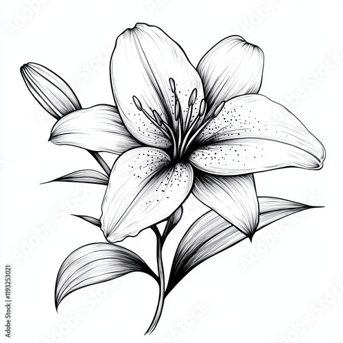 Lily Flower Coloring Practice with Sharp Petals and Minimalist Lily Line Art Design