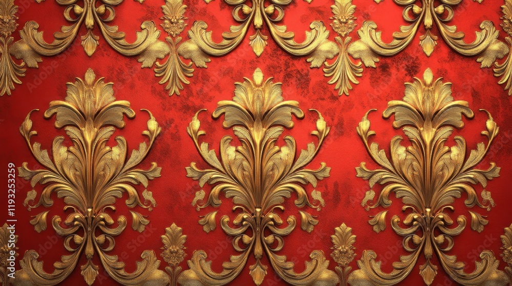 Red background with gold decorations, elegant pattern, luxurious design, festive, ornate, decorative style Red background with gold decorations, elegant pattern, luxurious design, festive, ornate, decorative style