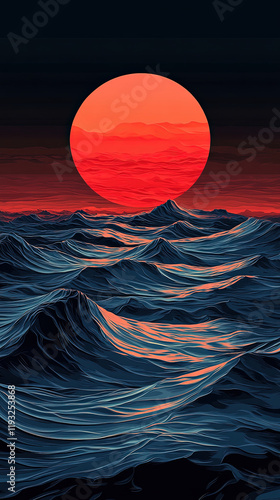 Rising Serenity: A Red Sun Over Tranquil Waters