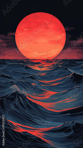 Rising Serenity: A Red Sun Over Tranquil Waters