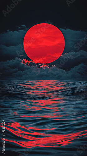 Rising Serenity: A Red Sun Over Tranquil Waters