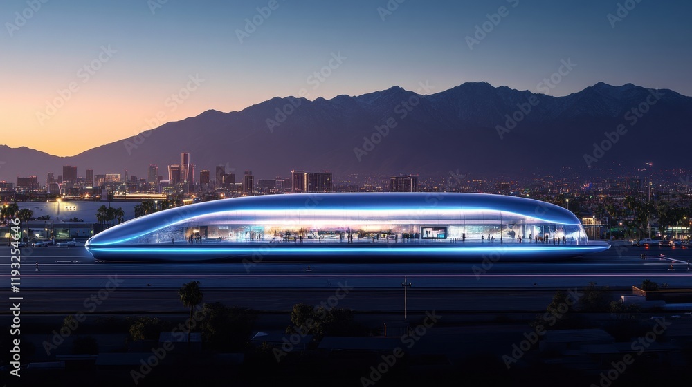 custom made wallpaper toronto digitalFuturistic Transportation Hub with Neon Lights against Mountain Skyline