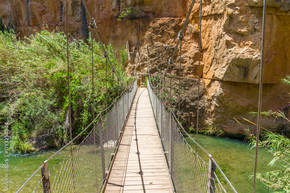 Suspension bridge over the Turia river near Chulilla, Spain