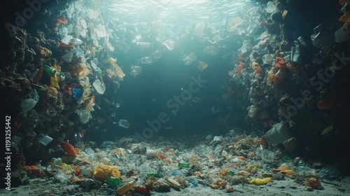 Wallpaper Mural Underwater Scene of Plastic Pollution Accumulation in Ocean Depths Torontodigital.ca