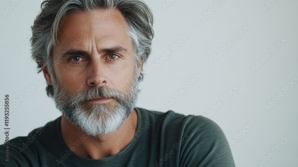 Bearded Man with Grey Hair, Contemplative Portrait Bearded Man with Grey Hair, Contemplative Portrait