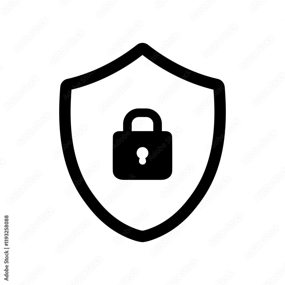 Shield with a padlock inside, symbolizing data security and protection. Shield with a padlock inside, symbolizing data security and protection.