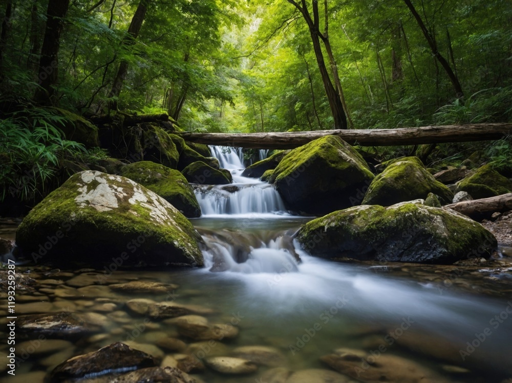 Tranquil Forest Stream and Waterfall - Ideal for Nature Art or Wallpapers Tranquil Forest Stream and Waterfall - Ideal for Nature Art or Wallpapers