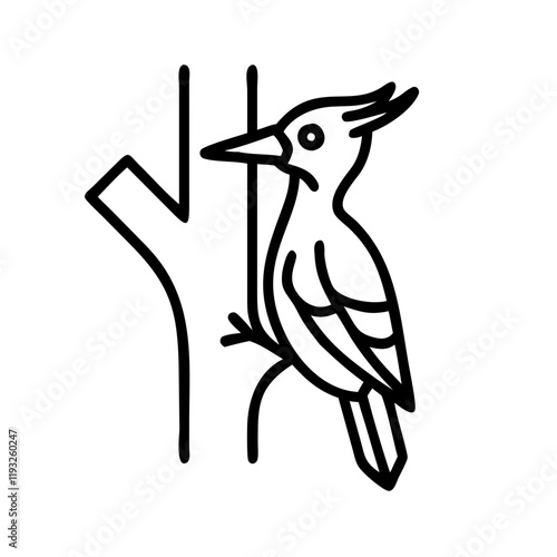 woodpecker on a tree icon, woodpecker on a tree line art - simple line art of woodpecker on a tree, perfect for woodpecker on a tree logos and icons and themed design photo