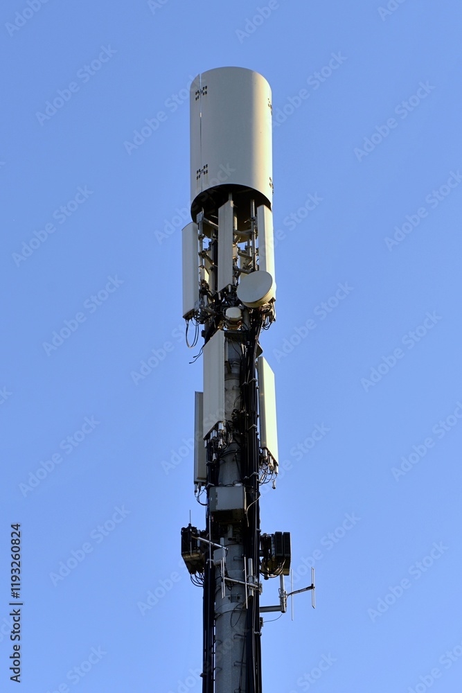 Telecommunication tower. Telecom tower antennas and satellite transmits the signals of cellular 5g 4g mobile signals to the consumers and smartphones. Telecommunication tower. Telecom tower antennas and satellite transmits the signals of cellular 5g 4g mobile signals to the consumers and smartphones.
