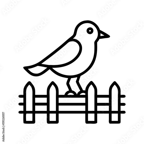 bird perched on a fence icon, bird perched on a fence line art - simple line art of bird perched on a fence, perfect for bird perched on a fence logos and icons and themed design