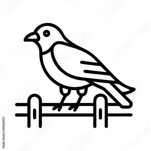 bird perched on a fence icon, bird perched on a fence line art - simple line art of bird perched on a fence, perfect for bird perched on a fence logos and icons and themed design