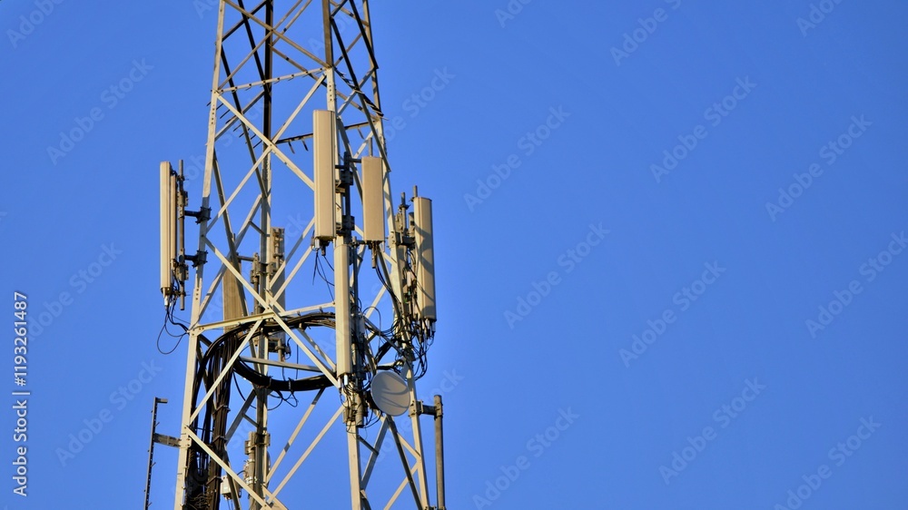 Telecommunication tower. Telecom tower antennas and satellite transmits the signals of cellular 5g 4g mobile signals to the consumers and smartphones. Telecommunication tower. Telecom tower antennas and satellite transmits the signals of cellular 5g 4g mobile signals to the consumers and smartphones.