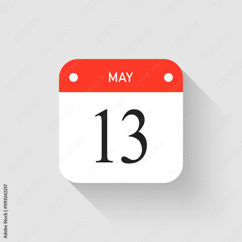 Vector icon page day calendar - 13 May month Vector icon page day calendar - 13 May month