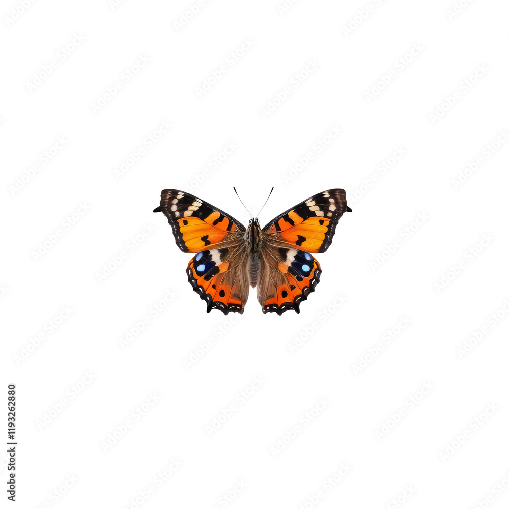 Obraz premium Small Tortoiseshell Butterfly: A vibrant Small Tortoiseshell butterfly with its characteristic orange and black wings, delicately perched, showcasing intricate details of its pattern and texture. 