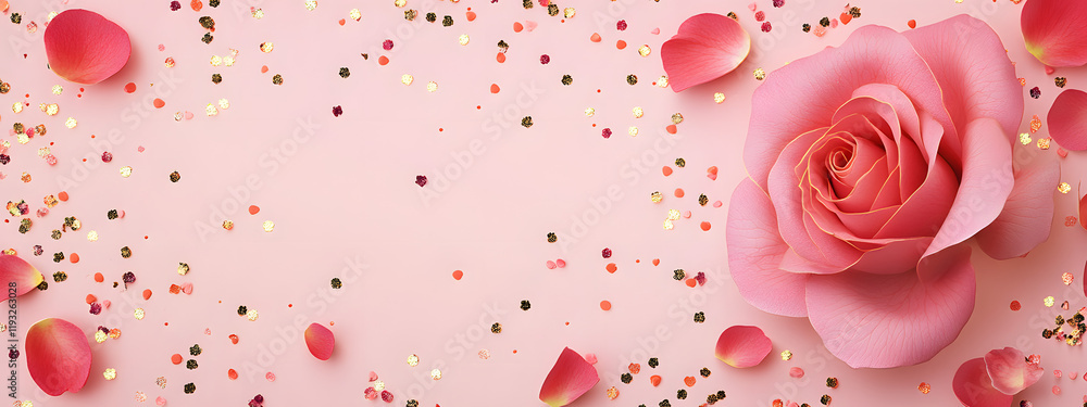 valentine's day floral frame with roses and confetti on pink background, featuring empty space for custom messages, perfect for romantic greetings and festive designs.. valentine's day floral frame with roses and confetti on pink background, featuring empty space for custom messages, perfect for romantic greetings and festive designs..