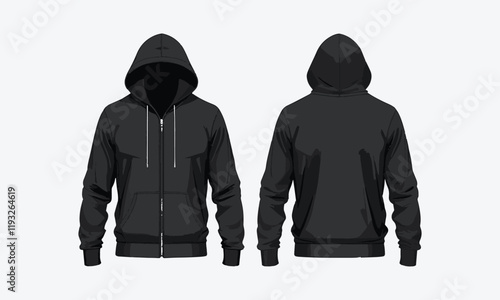 Black Sweatshirt long sleeve fashion vector illustration, hoodie sweatshirt flat technical drawing illustration mock-up template for design, easily editable.