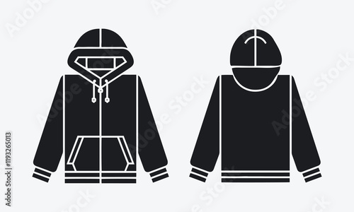 Black Sweatshirt long sleeve fashion vector illustration, hoodie sweatshirt flat technical drawing illustration mock-up template for design, easily editable.