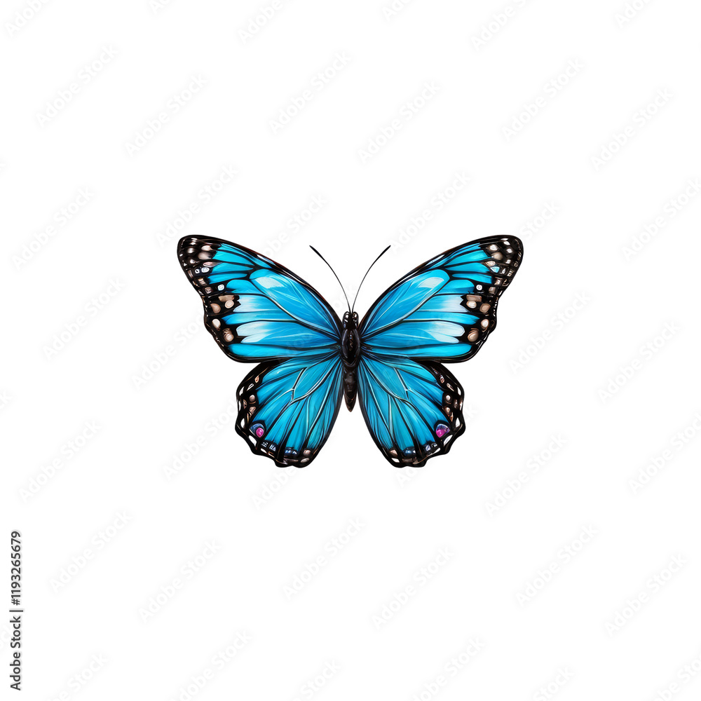 Obraz premium Azure Morpho Butterfly: A vibrant blue morpho butterfly with intricate black markings and shimmering wings, a symbol of beauty, transformation, and delicate grace. 