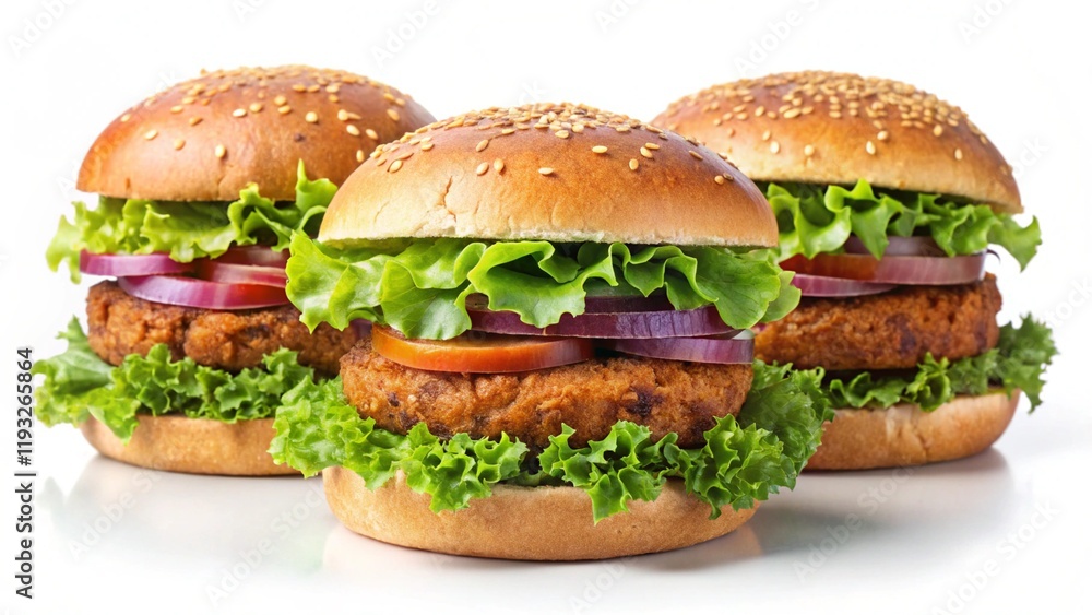 Set of vegan burgers with lettuce isolated on a white background
Set of vegan burgers with lettuce isolated on a white background