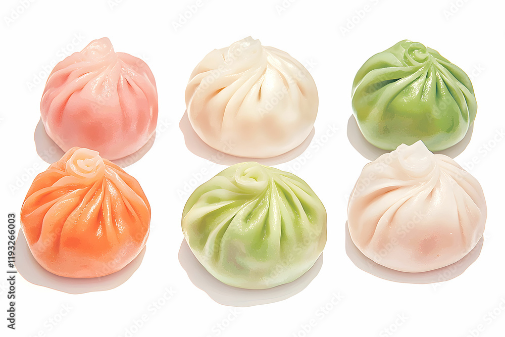 Obraz premium Colorful Asian Dumplings in Various Flavors and Textures