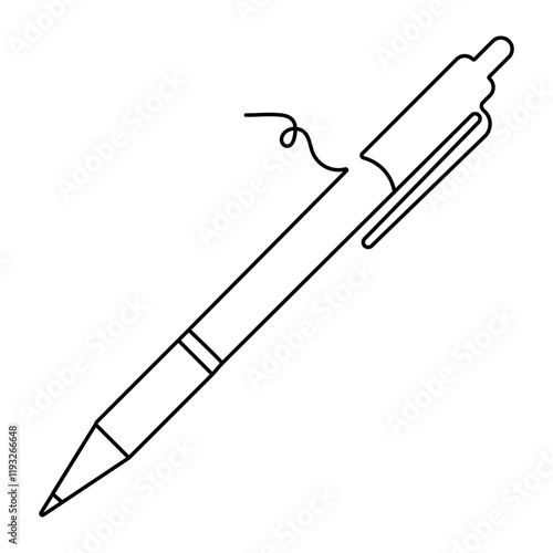Ball pen single line art, continuous one line drawing of  Isolated outline vector icon