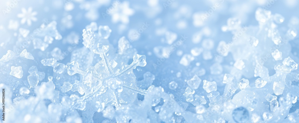 Close up of snowflakes on snowy surface Delicate ice crystals glisten in light beauty of winter frozen patterns Close up of snowflakes on snowy surface Delicate ice crystals glisten in light beauty of winter frozen patterns